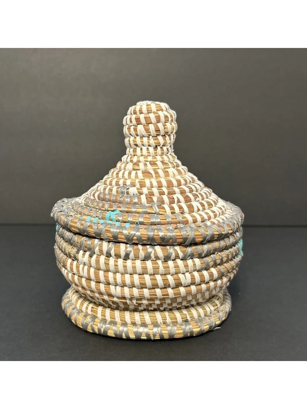 Senegal Hand Woven Small Backet Pot W/ Lid Multicolor Storage Trinket 6